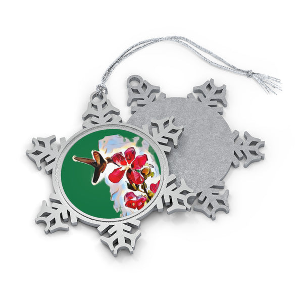 Hummingbird Red Rosa Pewter Green Snowflake Ornament