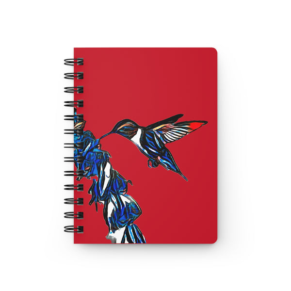 Hummingbird Blue Stick Red Spiral Bound Journal