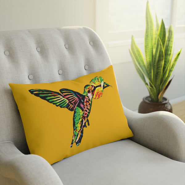 Hummingbird Emerald Sip Yellow Cushion