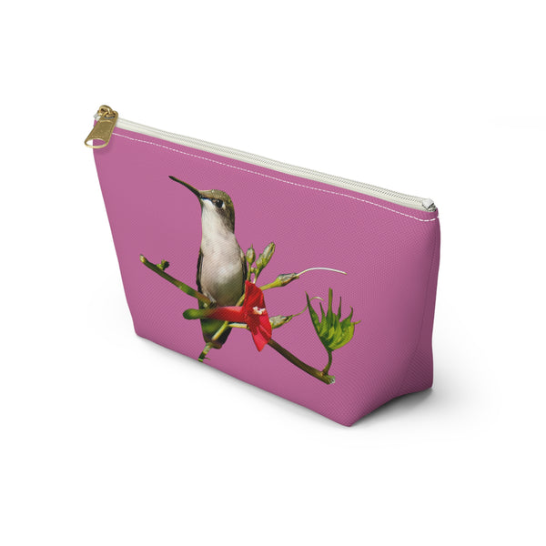 Hummingbird Red Bloom Neat Pink Accessory Pouch w T-bottom