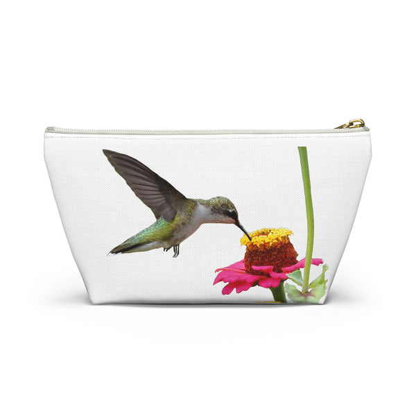 Hummingbird Zinnia Sip White Accessory Pouch w T-bottom