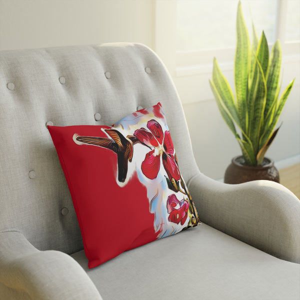 Hummingbird Red Rosa Red Cushion