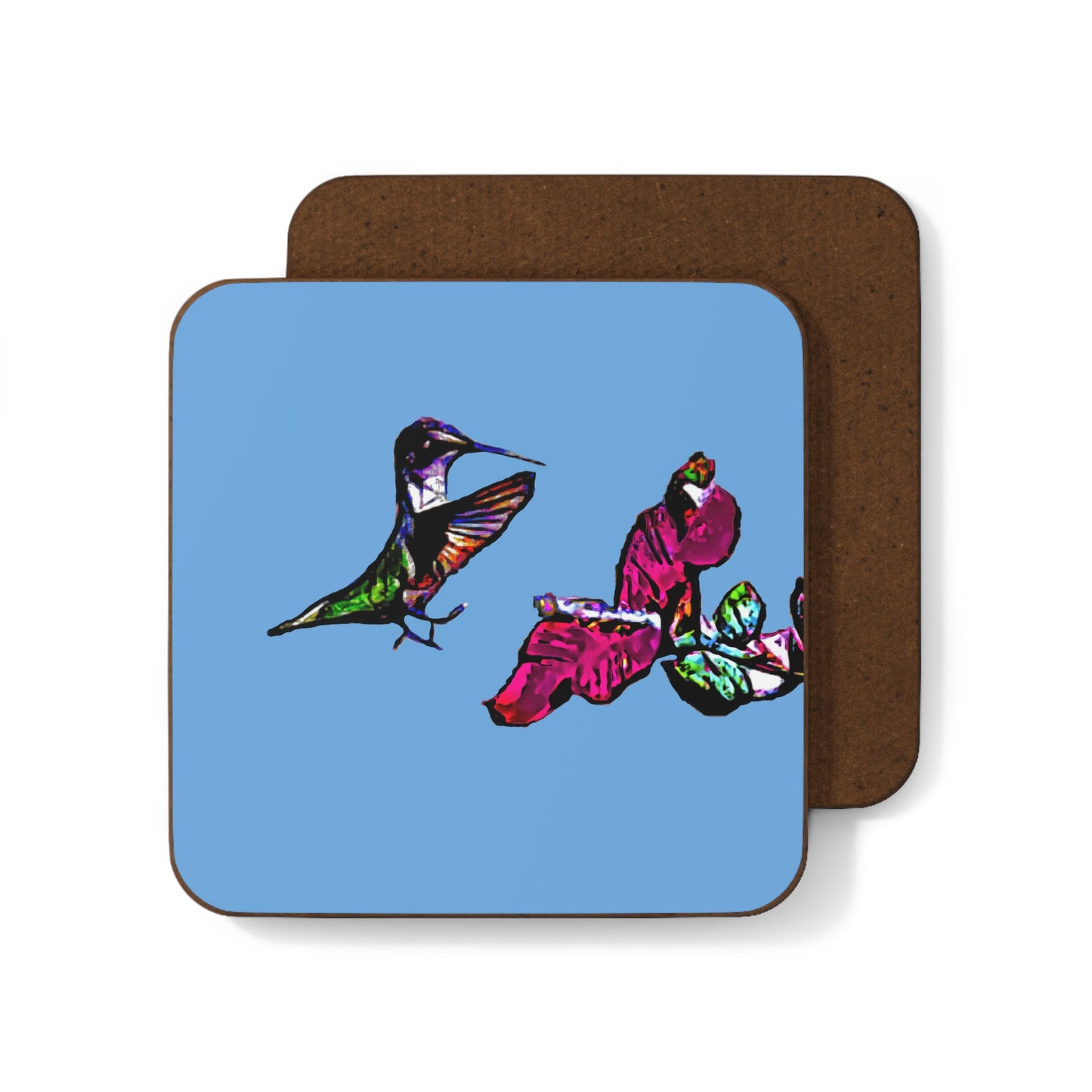 Hummingbird Bounce Light Blue Hardboard Back Coaster