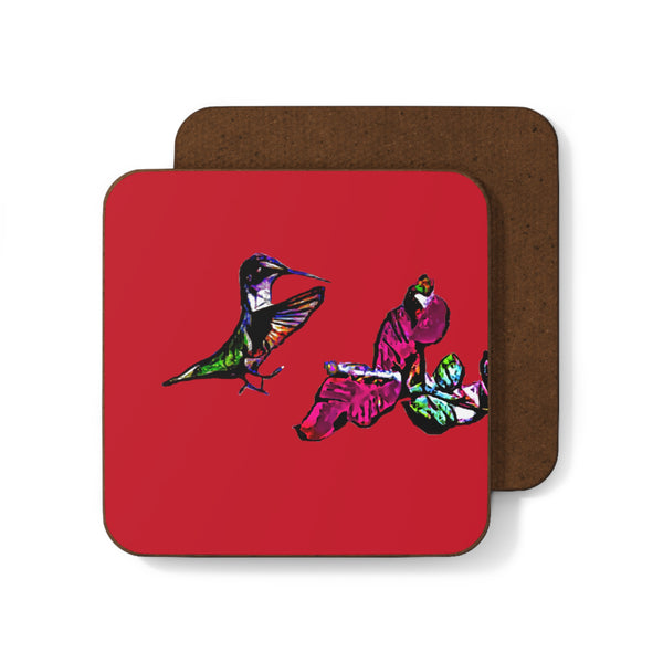 Hummingbird Bounce Red Hardboard Back Coaster