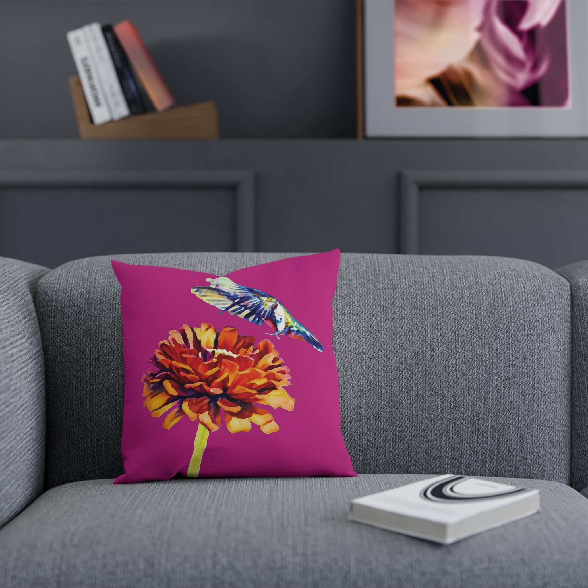 Hummingbird Wings Up Neat Pink Cushion