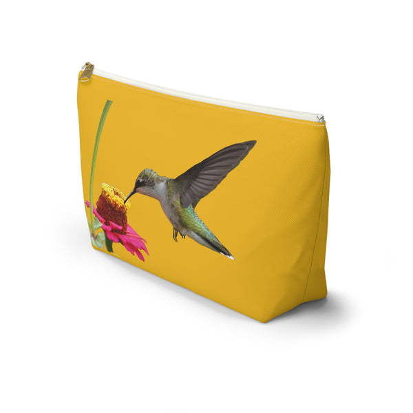 Hummingbird Zinnia Sip Yellow Accessory Pouch w T-bottom