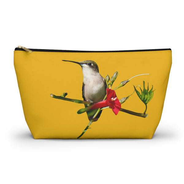 Hummingbird Red Bloom Yellow Accessory Pouch w T-bottom