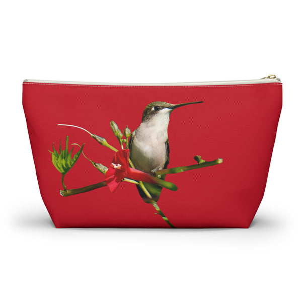 Hummingbird Red Bloom Red Accessory Pouch w T-bottom