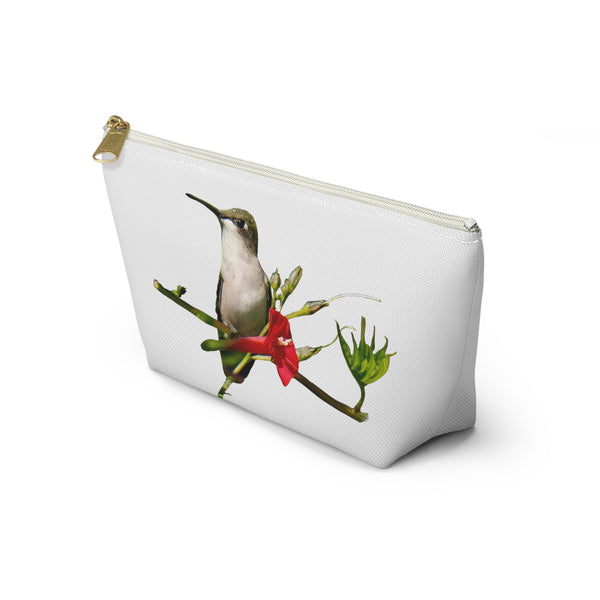 Hummingbird Red Bloom White Accessory Pouch w T-bottom