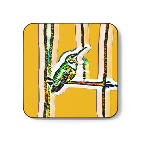 Hummingbird Gaze Yellow Hardboard Back Coaster