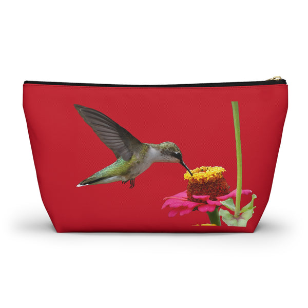 Hummingbird Zinnia Sip Red Accessory Pouch w T-bottom
