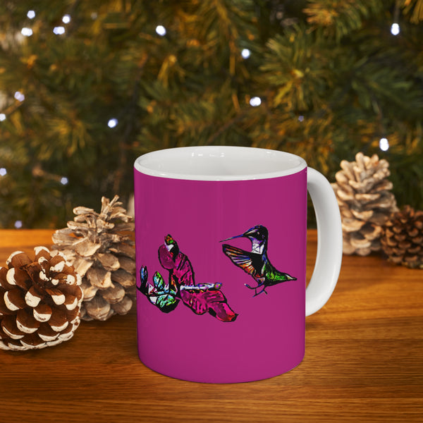 Hummingbird Bounce Neat Pink Ceramic Mug 11oz