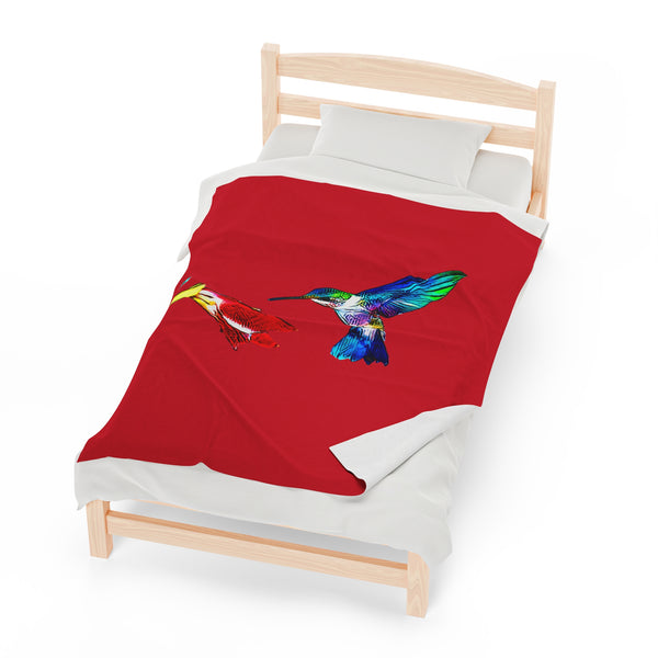 Hummingbird Sweet Red Velveteen Plush Blanket