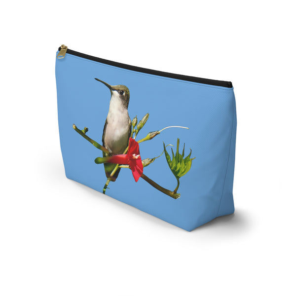 Hummingbird Red Bloom Light Blue Accessory Pouch w T-bottom