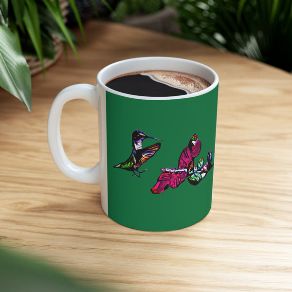 Hummingbird Bounce Green Ceramic Mug 11oz