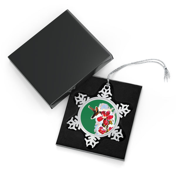 Hummingbird Red Rosa Pewter Green Snowflake Ornament