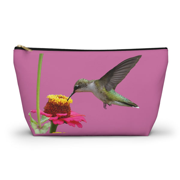 Hummingbird Zinnia Sip Neat Pink Accessory Pouch w T-bottom