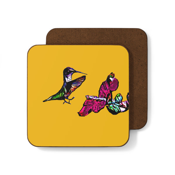 Hummingbird Bounce Yellow Hardboard Back Coaster