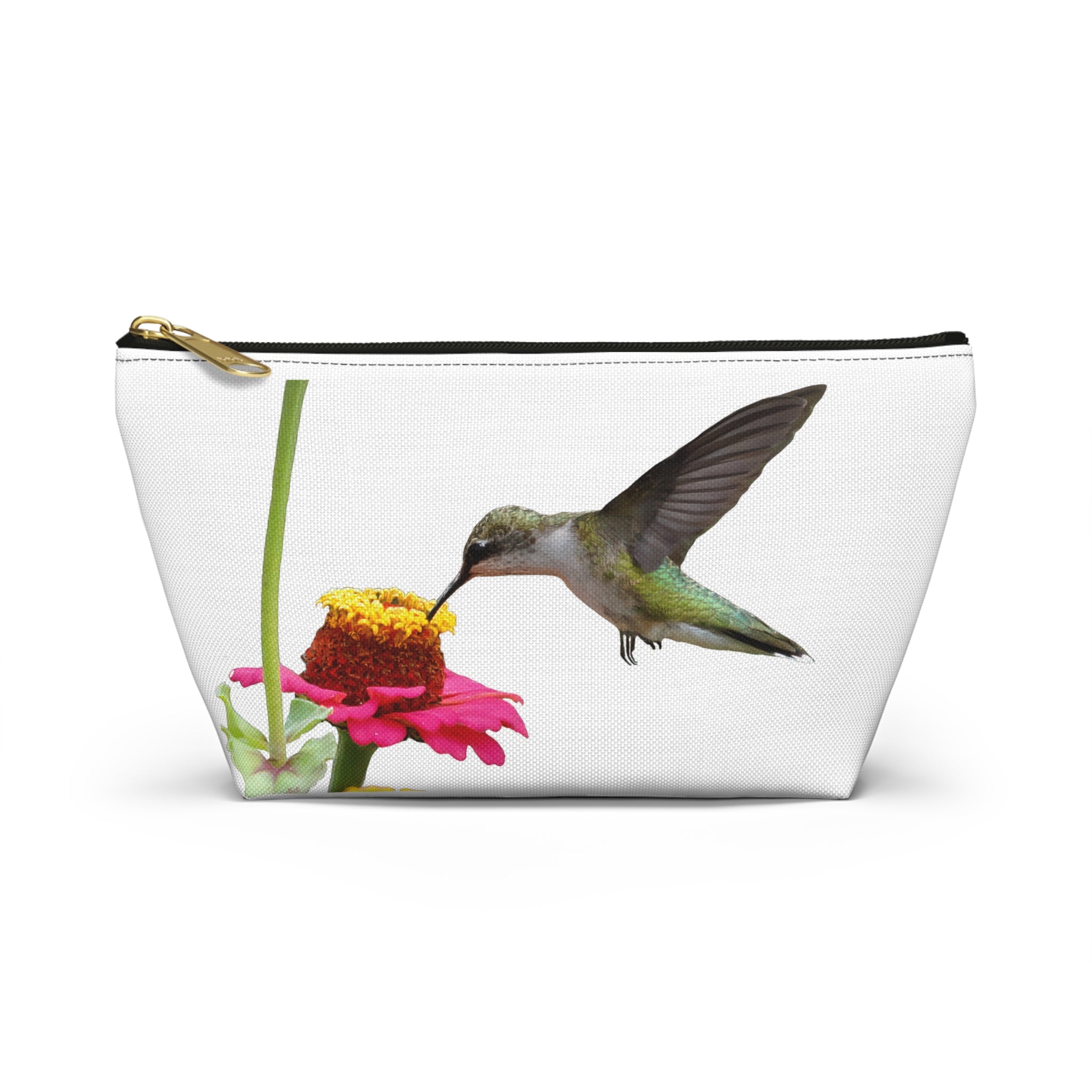 Hummingbird Zinnia Sip White Accessory Pouch w T-bottom