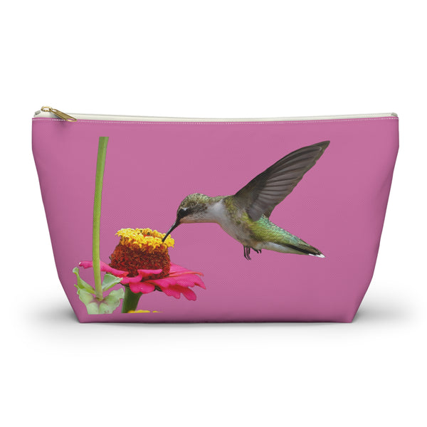 Hummingbird Zinnia Sip Neat Pink Accessory Pouch w T-bottom