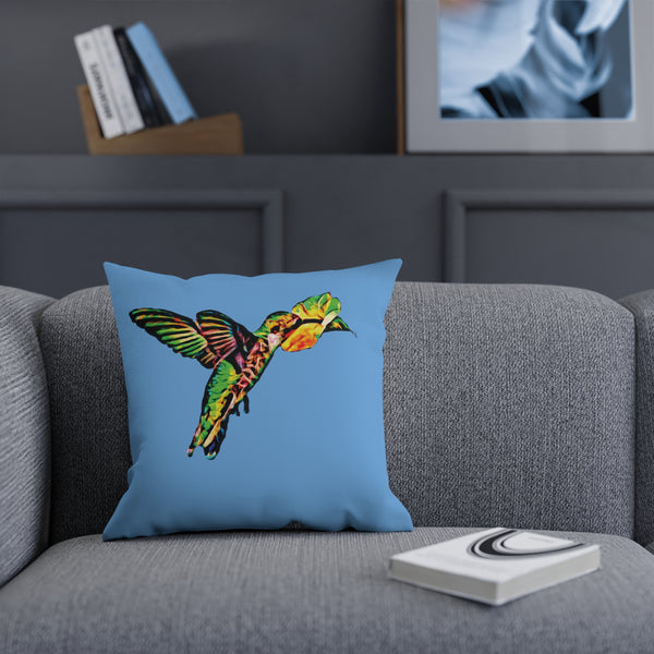 Hummingbird Emerald Sip Light Blue Cushion