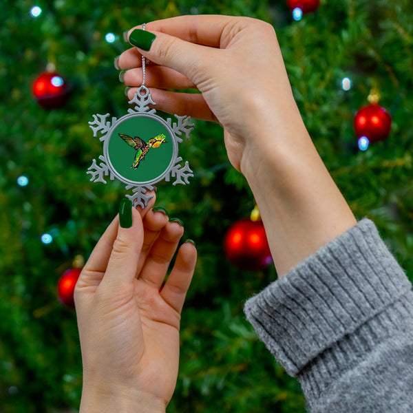 Hummingbird Emerald Sip Pewter Green Snowflake Ornament