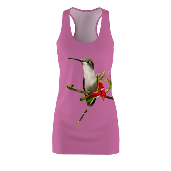 Hummingbird Red Bloom Neat Pink Women's Cut & Sew Racerback Dress (AOP)