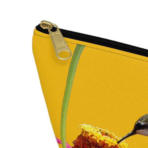 Hummingbird Zinnia Sip Yellow Accessory Pouch w T-bottom