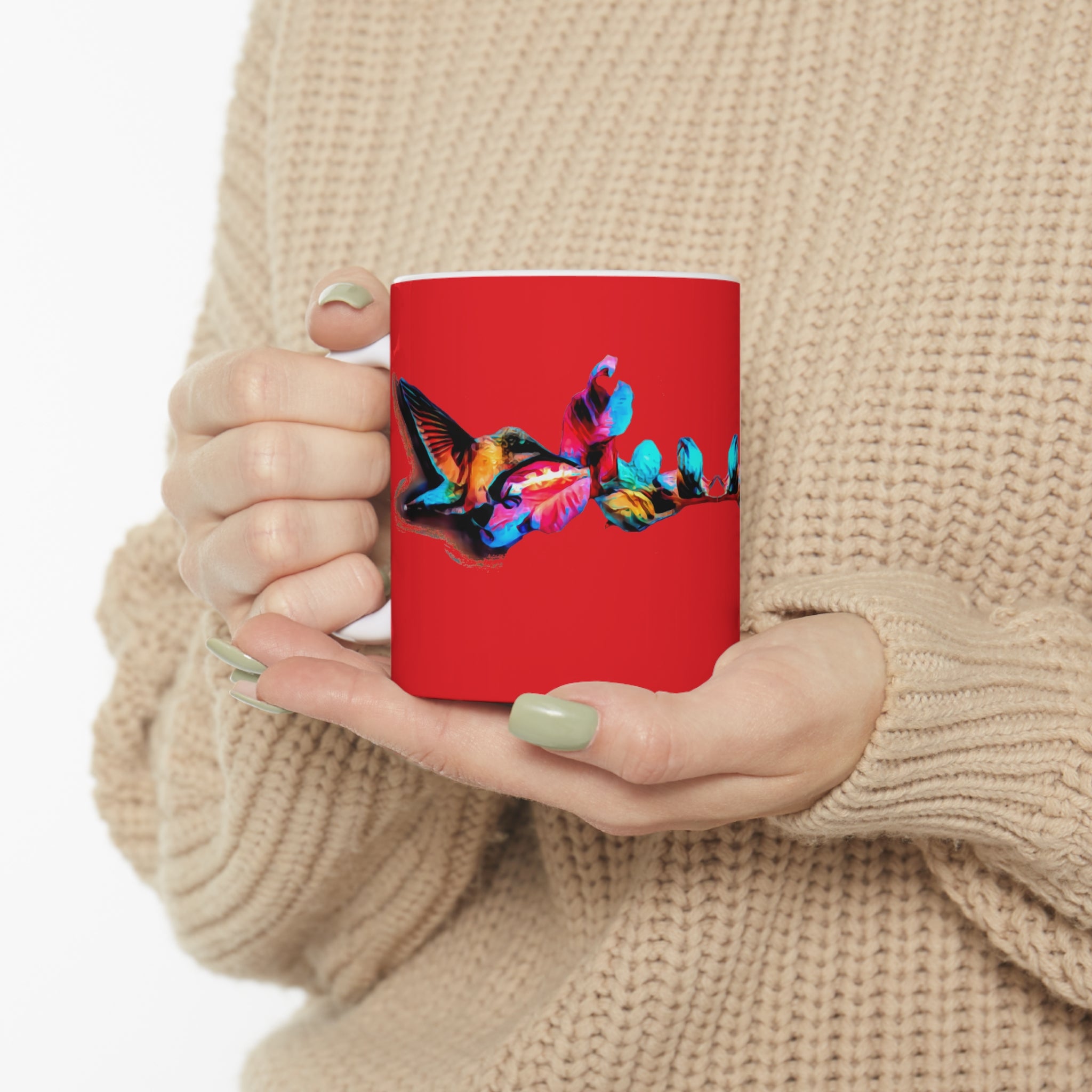 Hummingbird Landing Red Ceramic Mug 11oz