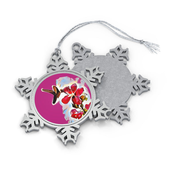 Hummingbird Red Rosa Pewter Neat Pink Snowflake Ornament