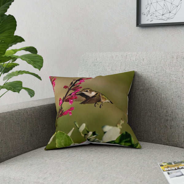 Mid Air Hummingbird Square Pillow - White Back Pillow