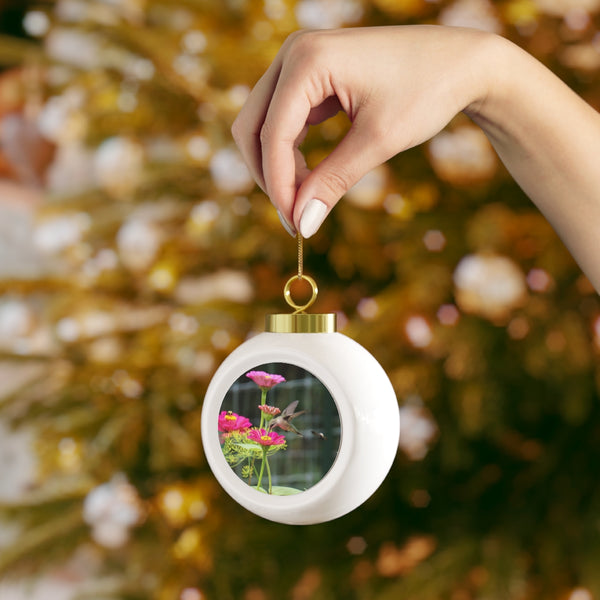 Glowing Pink Hummingbird Christmas Ball Ornament