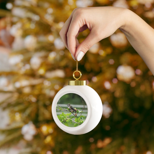 Flower Bud Hummingbird Christmas Ball Ornament