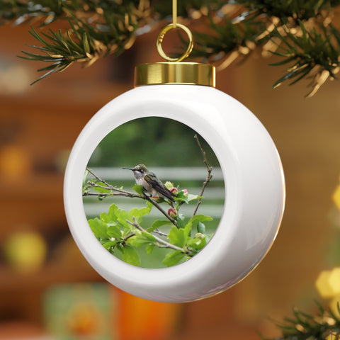 Flower Bud Hummingbird Christmas Ball Ornament