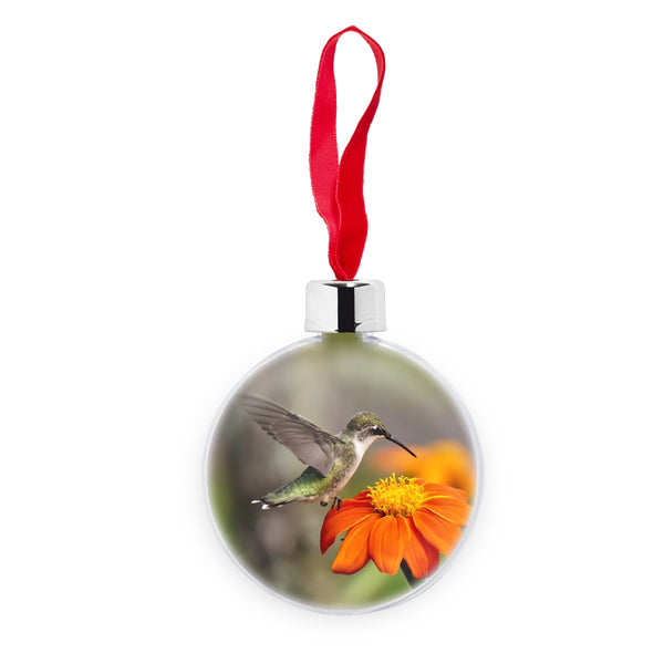 Hummingbird Orange Flower Transparent Christmas bauble