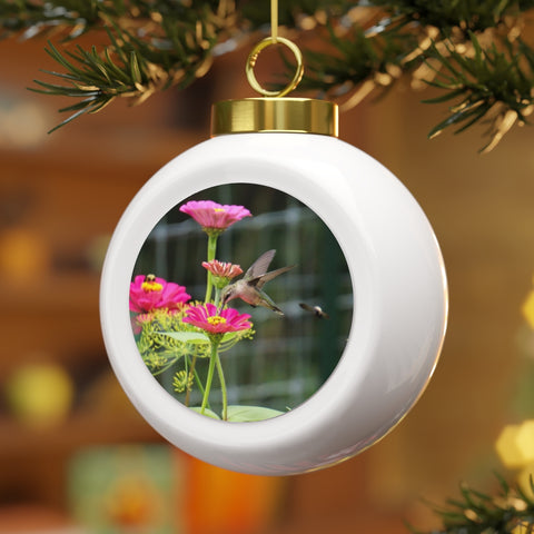 Glowing Pink Hummingbird Christmas Ball Ornament