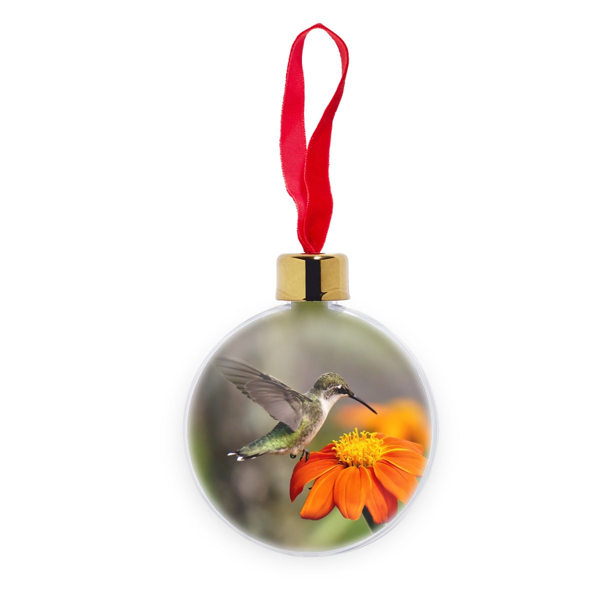 Hummingbird Orange Flower Transparent Christmas bauble