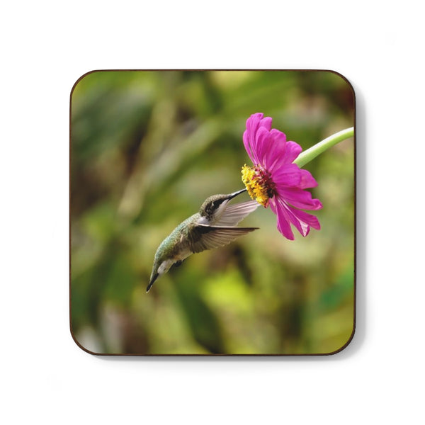 Bright Pink Hummingbird Hardboard Back Coaster