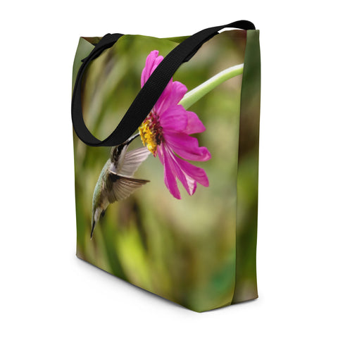 001 Sweet Sunshine Hummingbird All-Over Print Large Tote Bag