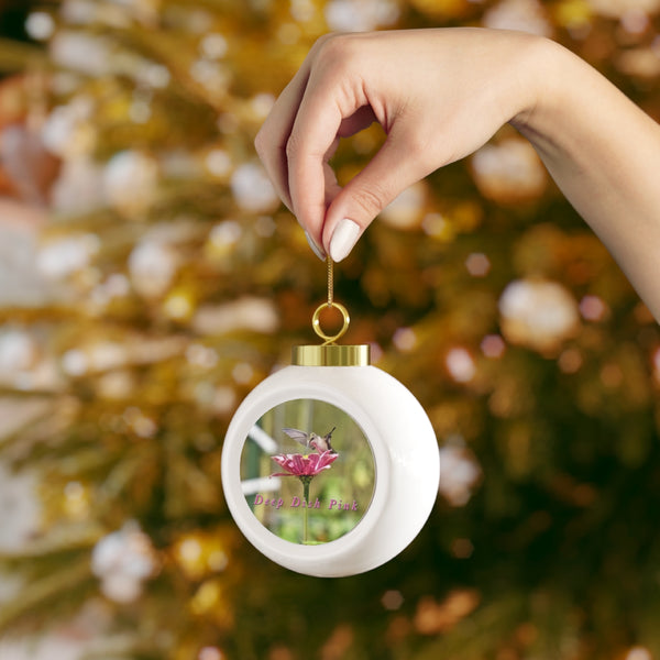 Deep Dish Pink Hummingbird Christmas Ball Ornament