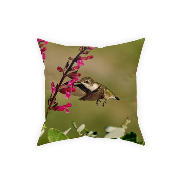 Mid Air Hummingbird Square Pillow - White Back Pillow