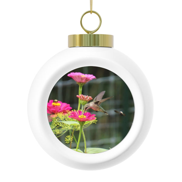 Glowing Pink Hummingbird Christmas Ball Ornament